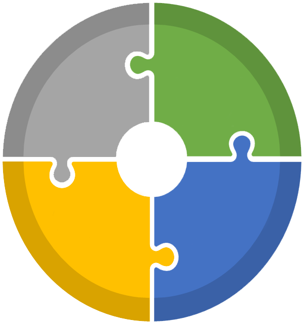 A circular puzzle with four different colored pieces.