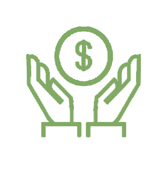 A green dollar sign with two hands holding it.